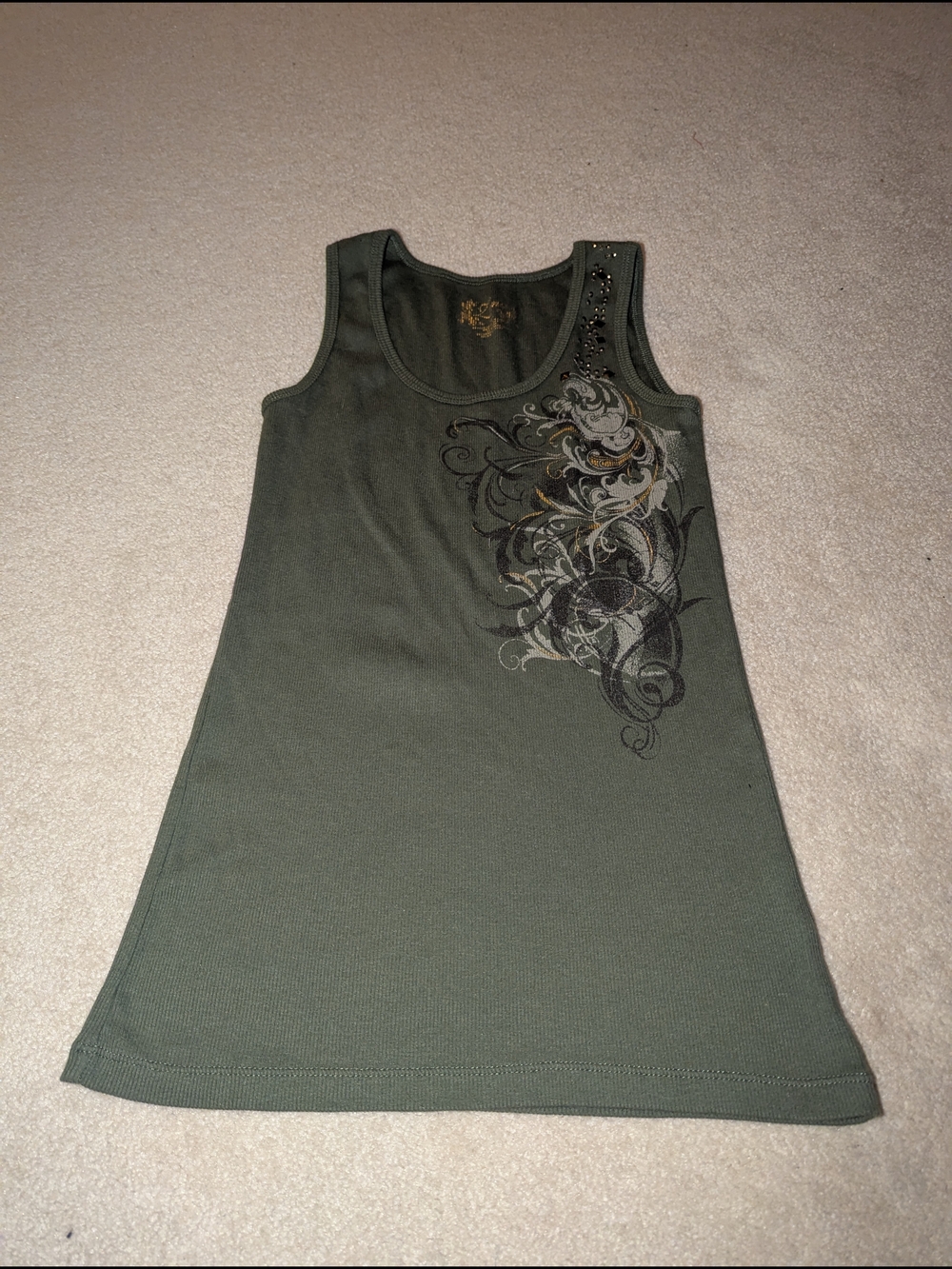 Lena Green Women's Scoop Neck Tank Top with Decorative Print Sz S